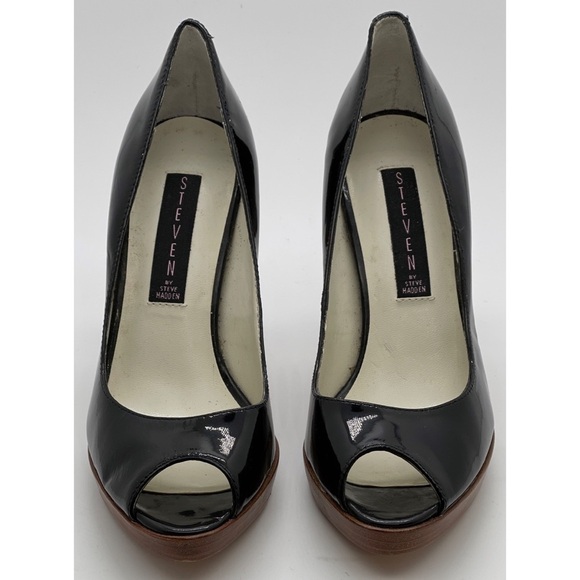 Steven by Steve Madden “Lalo” Peep Toe Black Patent Leather Heels Size 6M - Picture 4 of 7